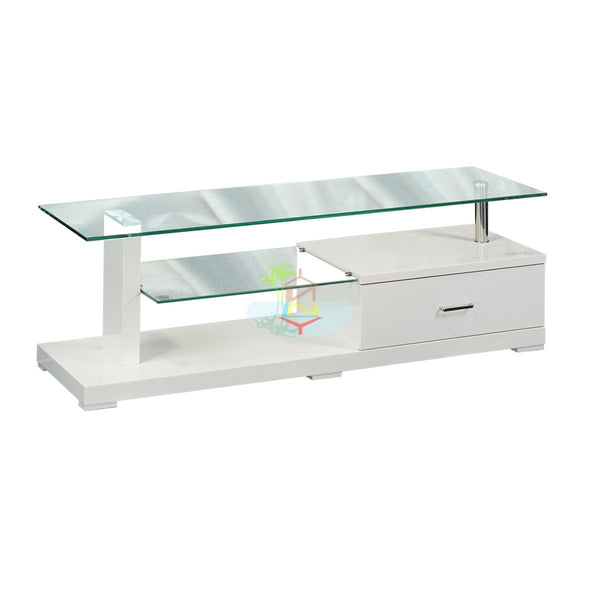 Clare# Glass Top High Gloss TV Unit | White color