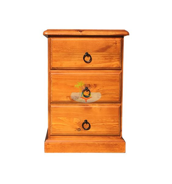 Classic NZ Pine Simplicity Bedside Table 3 Drawer Pine color YNL
