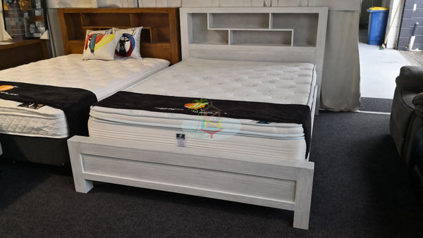 Amanda Bookcase# NZ Pine White Wash White Wash Bed Frame | Queen| TR