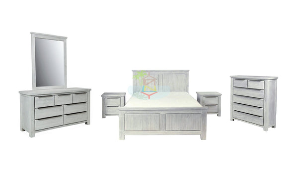 Amanda# NZ Pine White Wash White Wash Bedroom Suite | Queen | LS