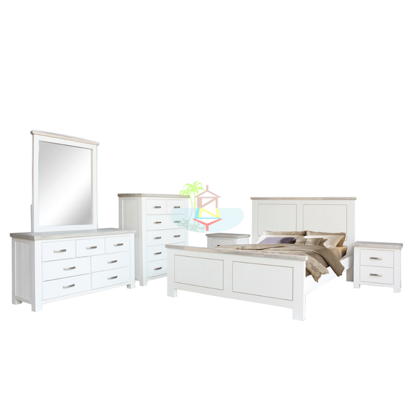 Ashland# Acacia White&Wood Ash Top Bedroom Suite | Queen