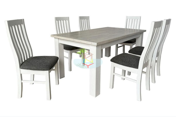 Ashland# Acacia White&Wood Ash Top Dining Suite | 1.8M Table&6 Chairs