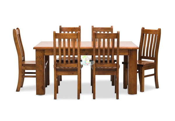 Felton# NZ Pine Chunky Dining Suite | 1.5M Table&6 Chairs| TR
