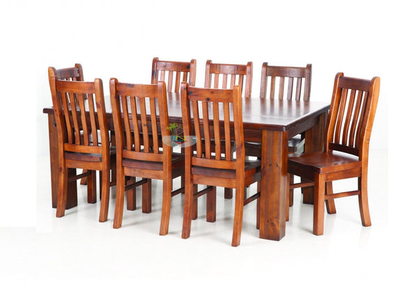 Felton# NZ Pine Chunky Dining Suite | 2.1M Table&8 Chairs| TR