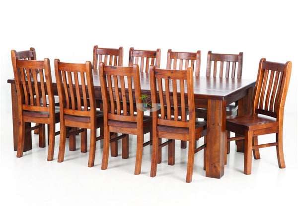 Felton# NZ Pine Chunky Dining Suite | 2.4M Table&10 Chairs| TR