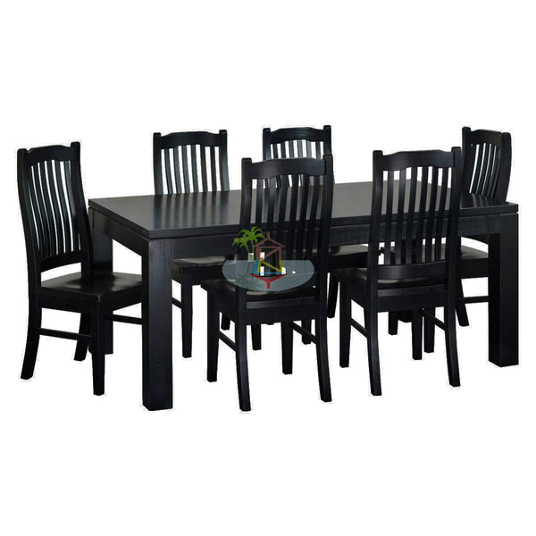 PurePine# NZ Pine  Dining Suite | 1.8M Table&6 Chairs | Black color| TR