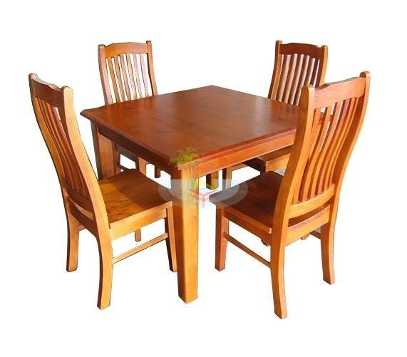 PurePine# NZ Pine  Dining Suite | 1M Square Table&4 Chairs | Pine color