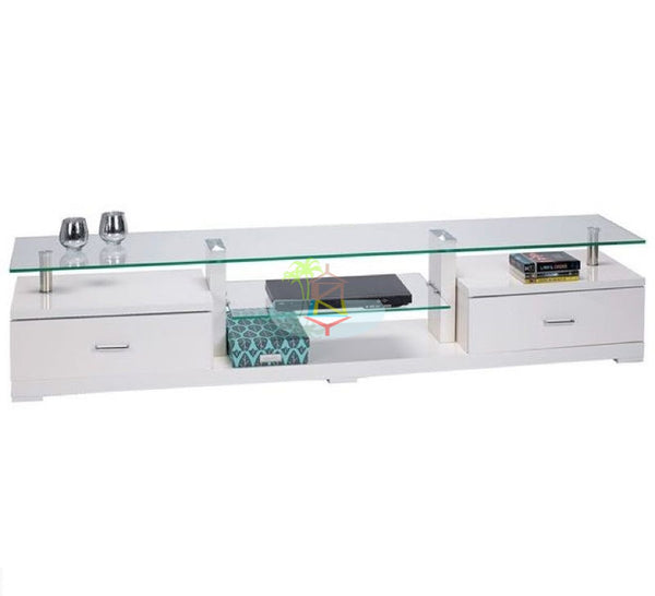 Ramon# Glass Top High Gloss TV Unit | White color