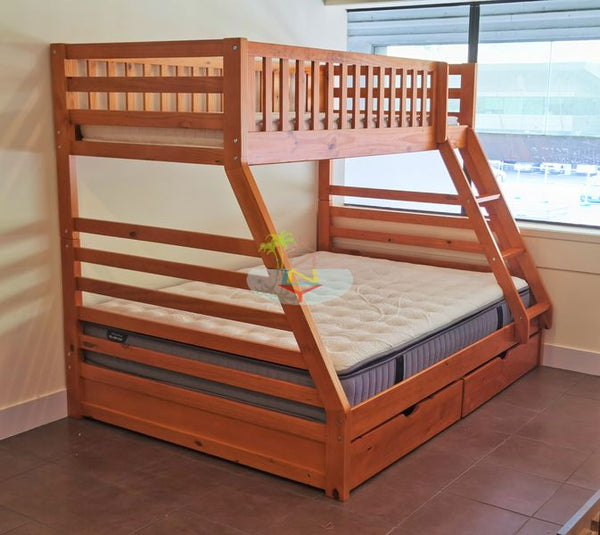 '-Weekly Specials- Tina# Solid Wooden Bunk bed & 2 Drawers | Single+Double | Warm Honey| TR