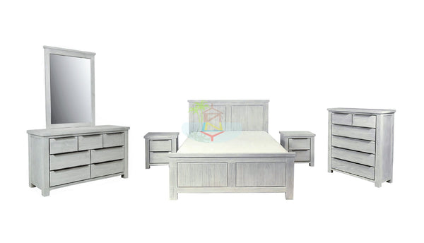 Amanda# NZ Pine White Wash White Wash Bedroom Suite | Queen