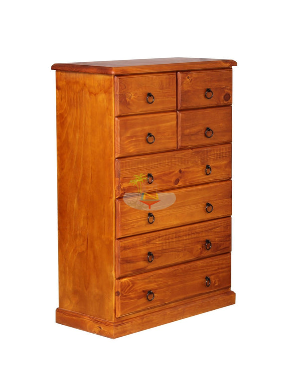 Classic# NZ Pine Simplicity Tall Boy | 8 Drawer | Pine color