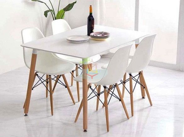 Echo# Scandinavian Dining Suite | 1.2M Table&4 Chairs | White color