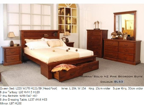 Marina# NZ Pine Drawer and/or Storage  Bedroom Suite | Queen