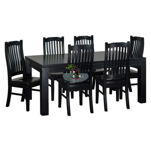 PurePine# NZ Pine  Dining Suite | 1.8M Table&6 Chairs | Black color
