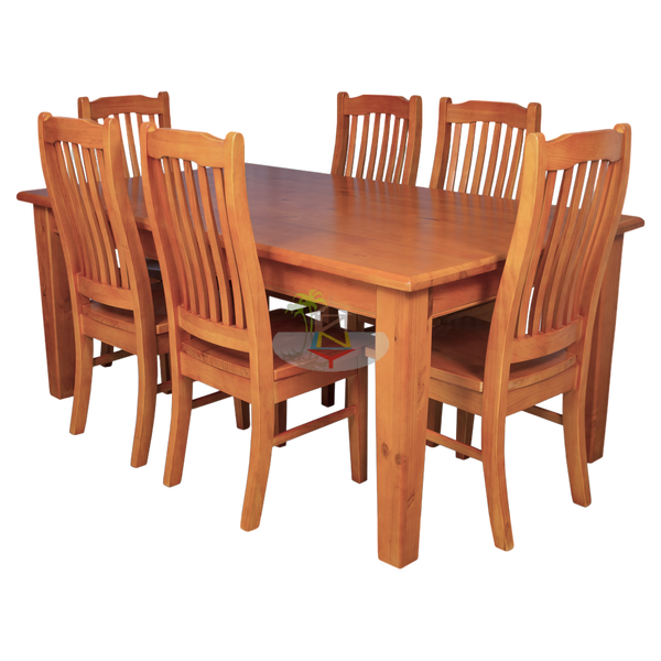 PurePine# NZ Pine  Dining Suite | 1.8M Table&6 Chairs | Pine color