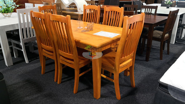 PurePine# NZ Pine  Dining Suite | 1.5M Table&6 Chairs | Pine color